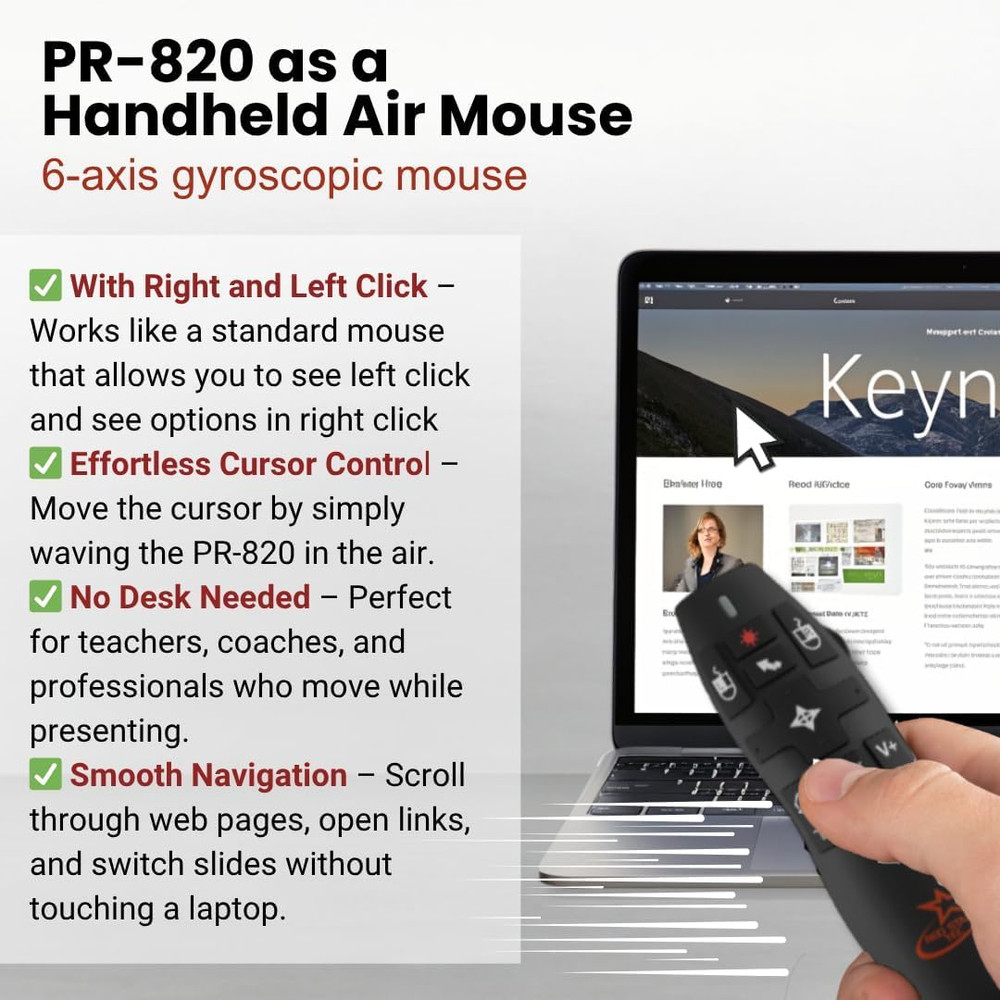 PR-820 Wireless Presentation Clicker with Laser Pointer, PowerPoint Clicker with