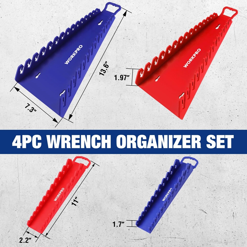 WORKPRO Magnetic Wrench Organizer 2PC 15-Slot&12-Slot Gripper Wrench Holder 4PCS