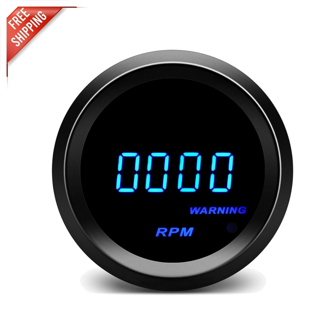 Self-Calibrating 52mm Digital Tachometer with Blue LED for 4/6/8 Cylinder Engine