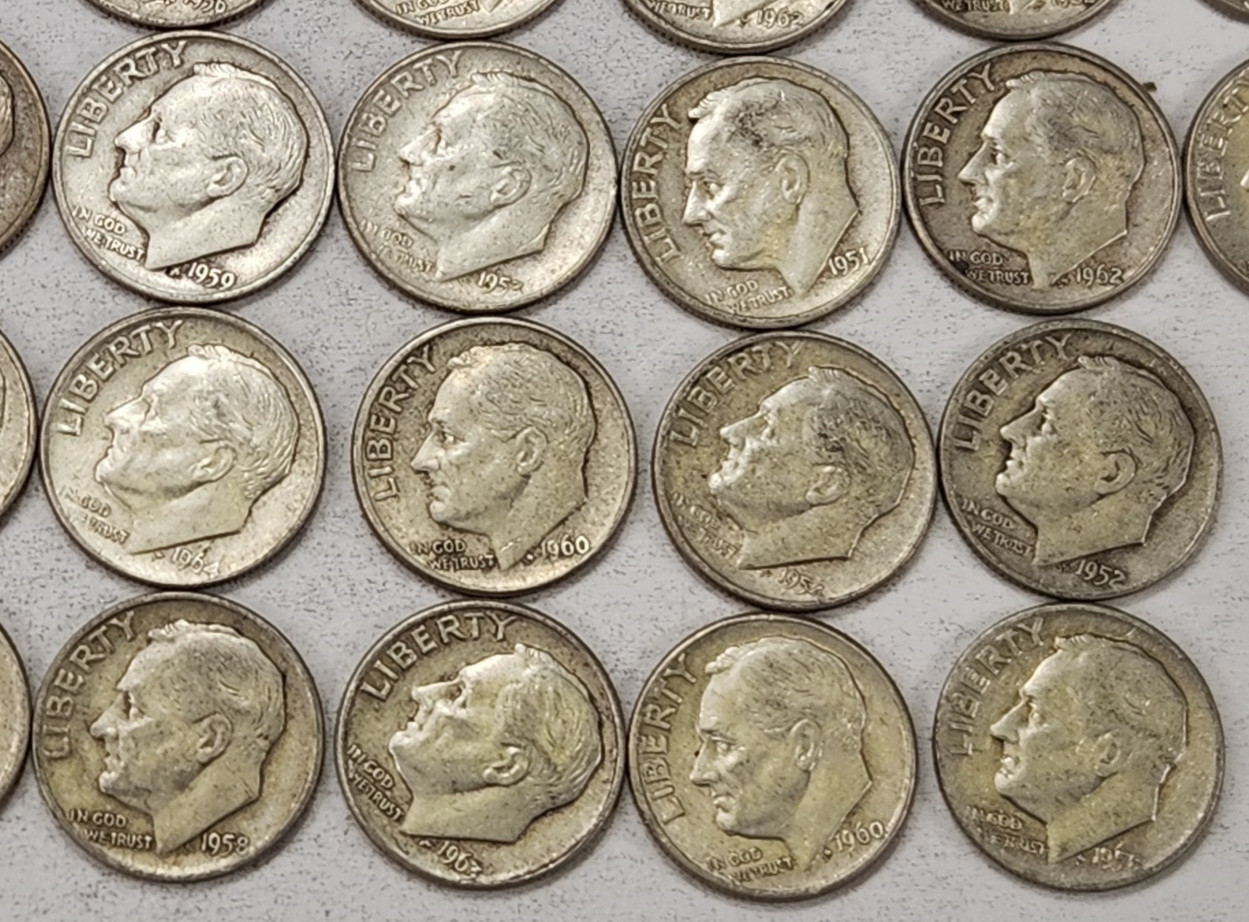 Roll of 50 Silver Roosevelt Dimes $5 Face Value 90% Silver Coins Mixed Dates LR7