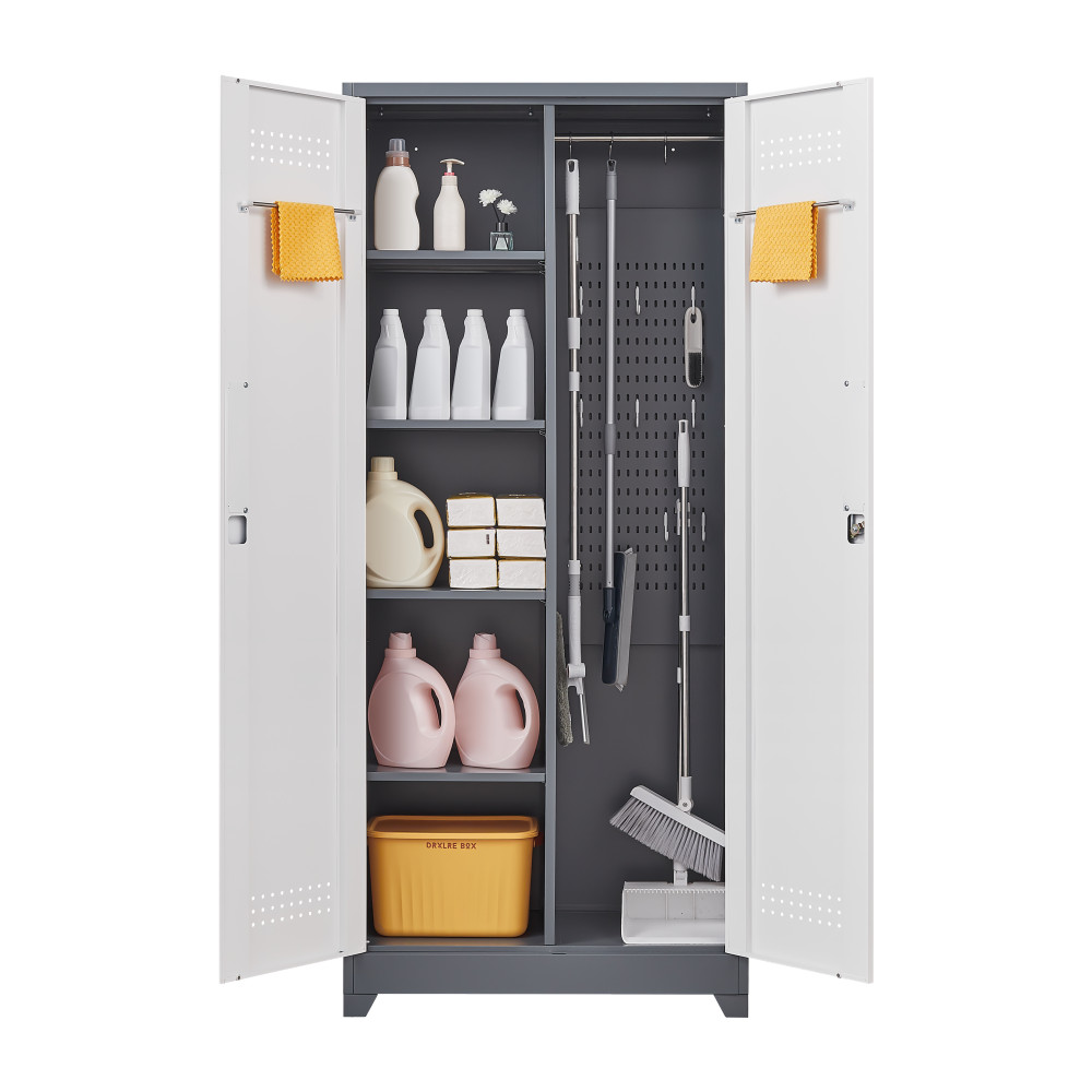 72" Metal Locker Cabinet - Locking Doors - Adjustable Shelves - Utility Storage