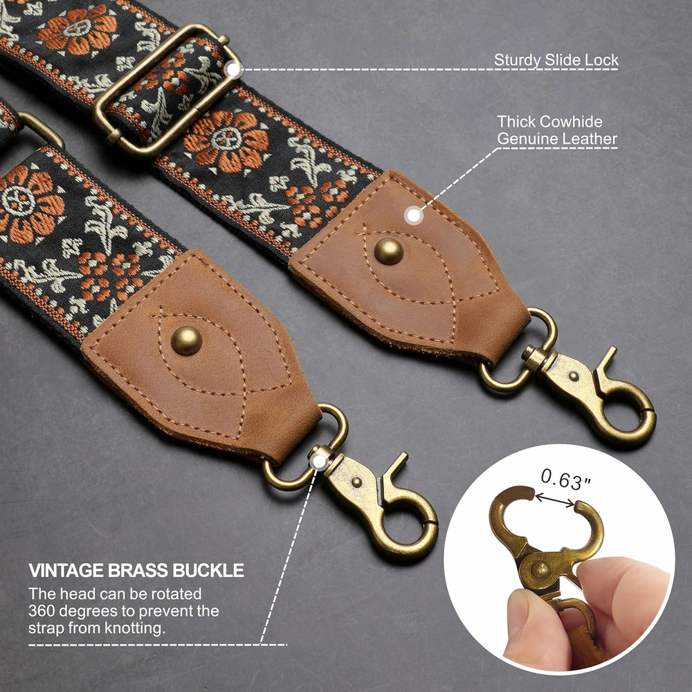 Purse Strap, 2" Crazy Horse Leather End Shoulder Strap Adjustable Replacement,Re