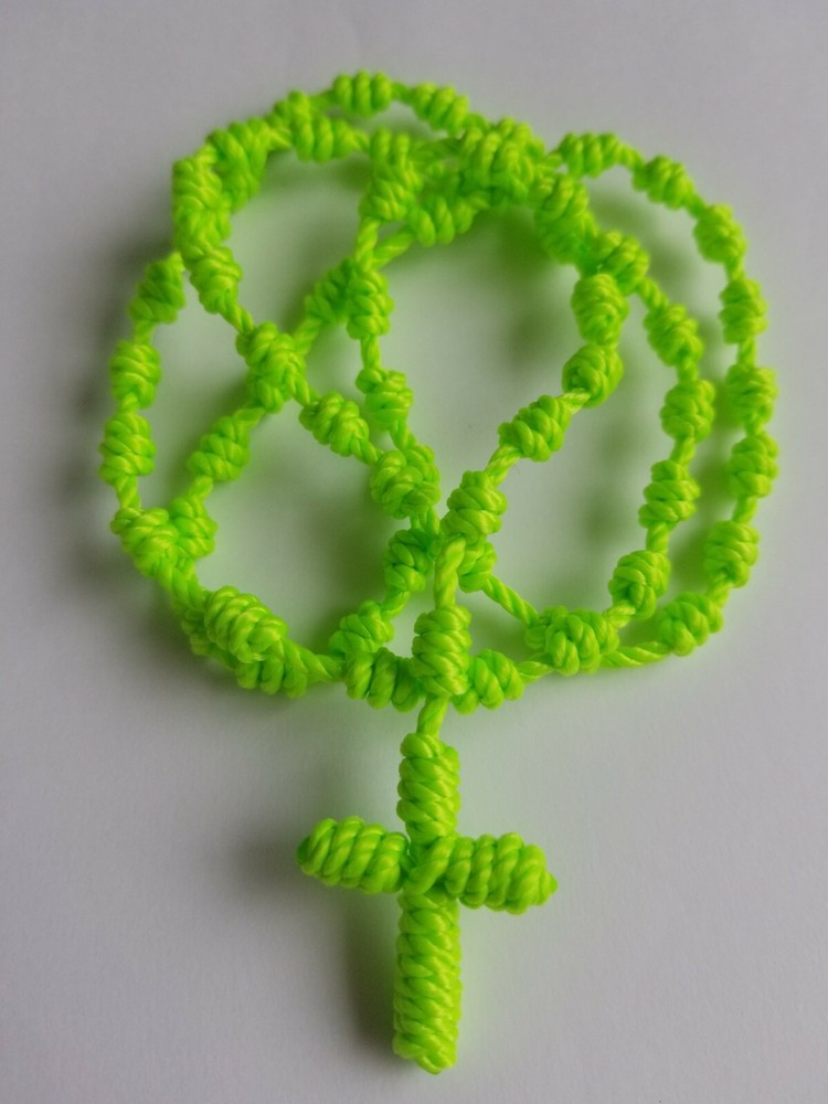 Nylon Rosary Knotted cord sour Apple
