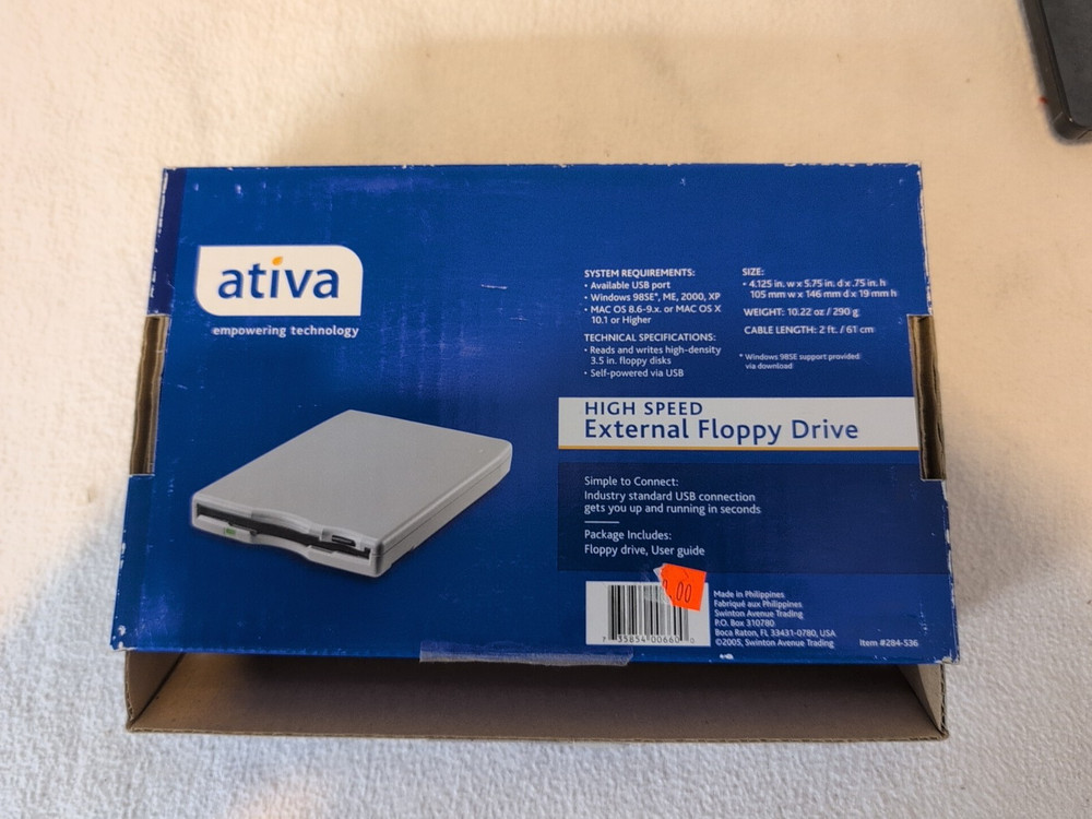 USB External 3.5” Floppy Disk Drive FDUSB-TM2 SmartDisk Ativa Tested w/ Box