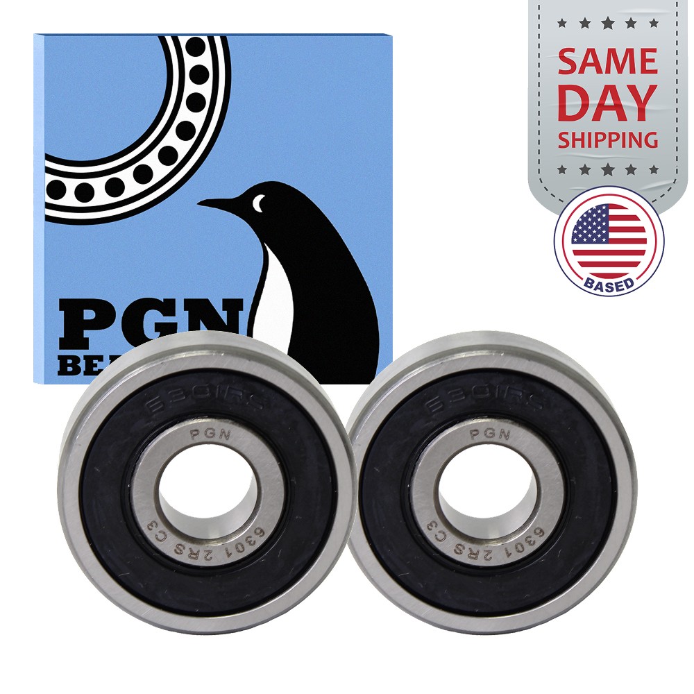 (2) 6301-2RS Premium Rubber Seal Ball Bearing C3 EMQ, 12x37x12, 6301 2RS 6301rs