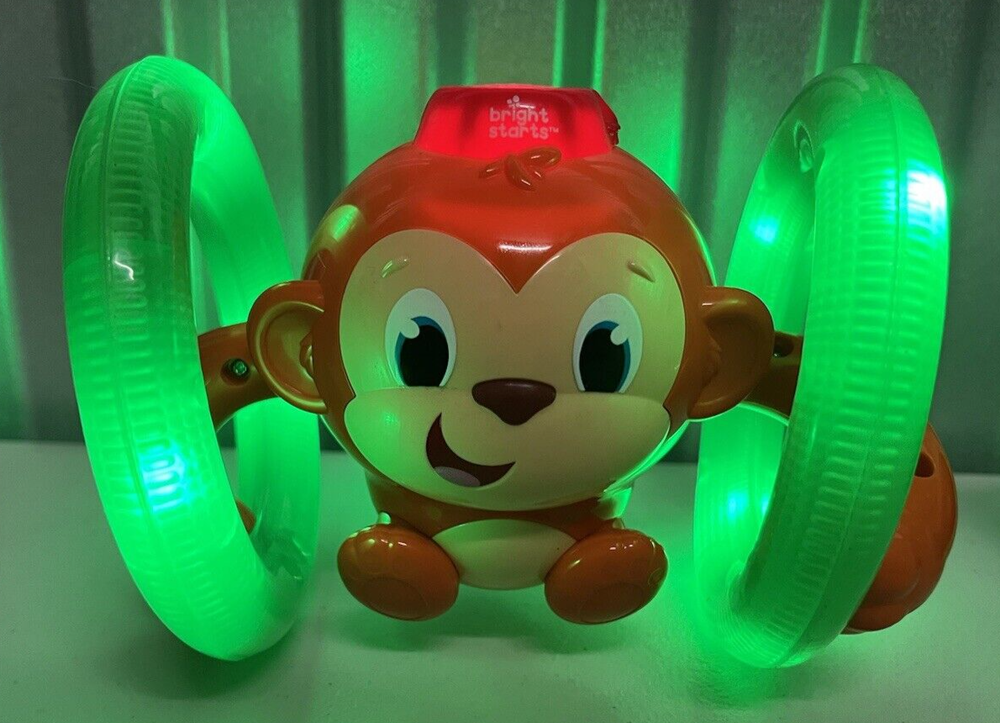 Bright Starts Rolling Monkey Electronic Battery Rolls Moves Working