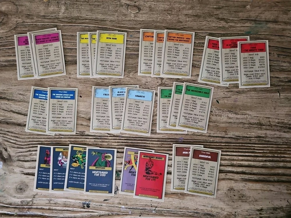 MONOPOLY Marvel Comics REPLACEMENT 28 Title Deed Cards