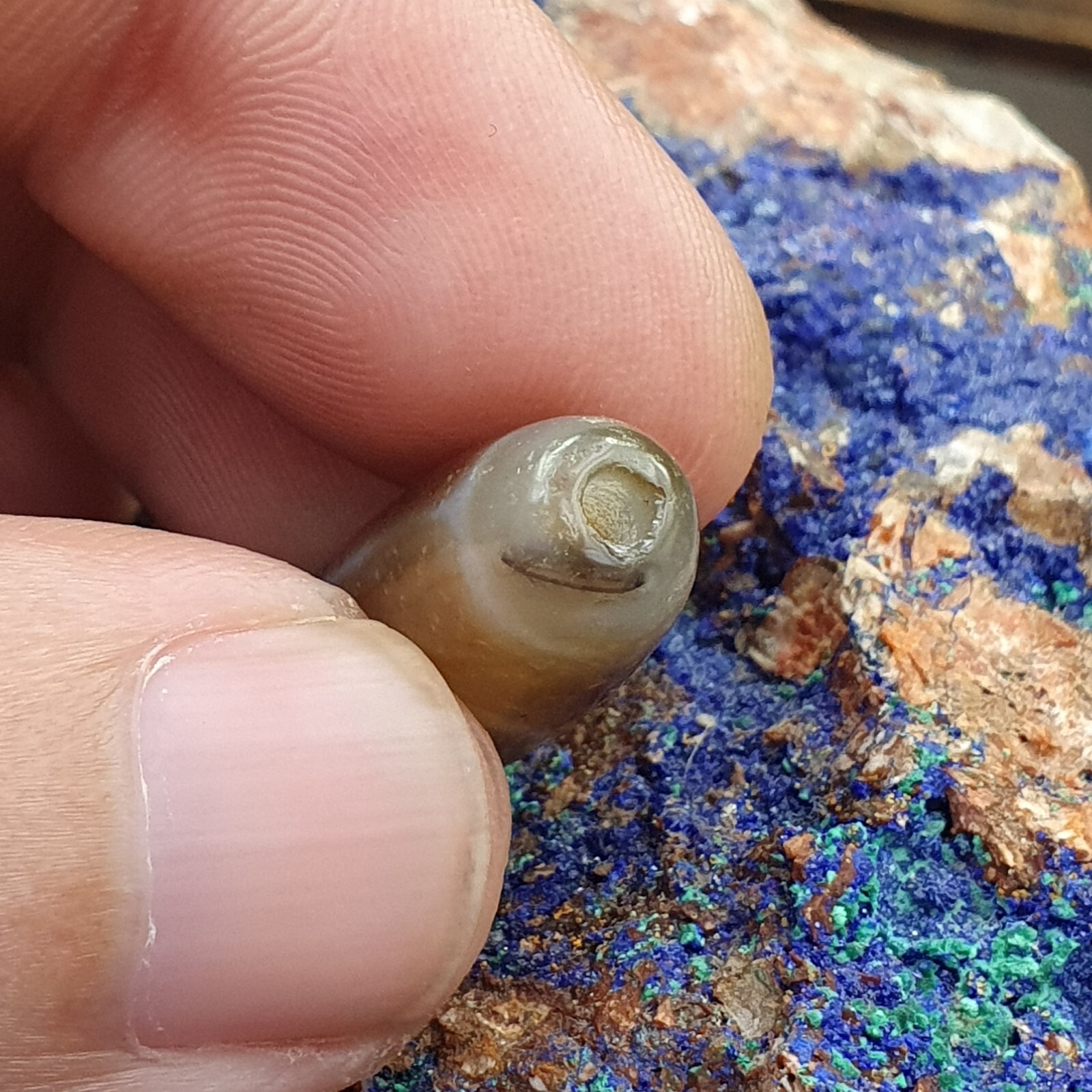 Antique Old Tibetan 2Circle Eyes Agate stone Dzi Bead Amulet HQ-8