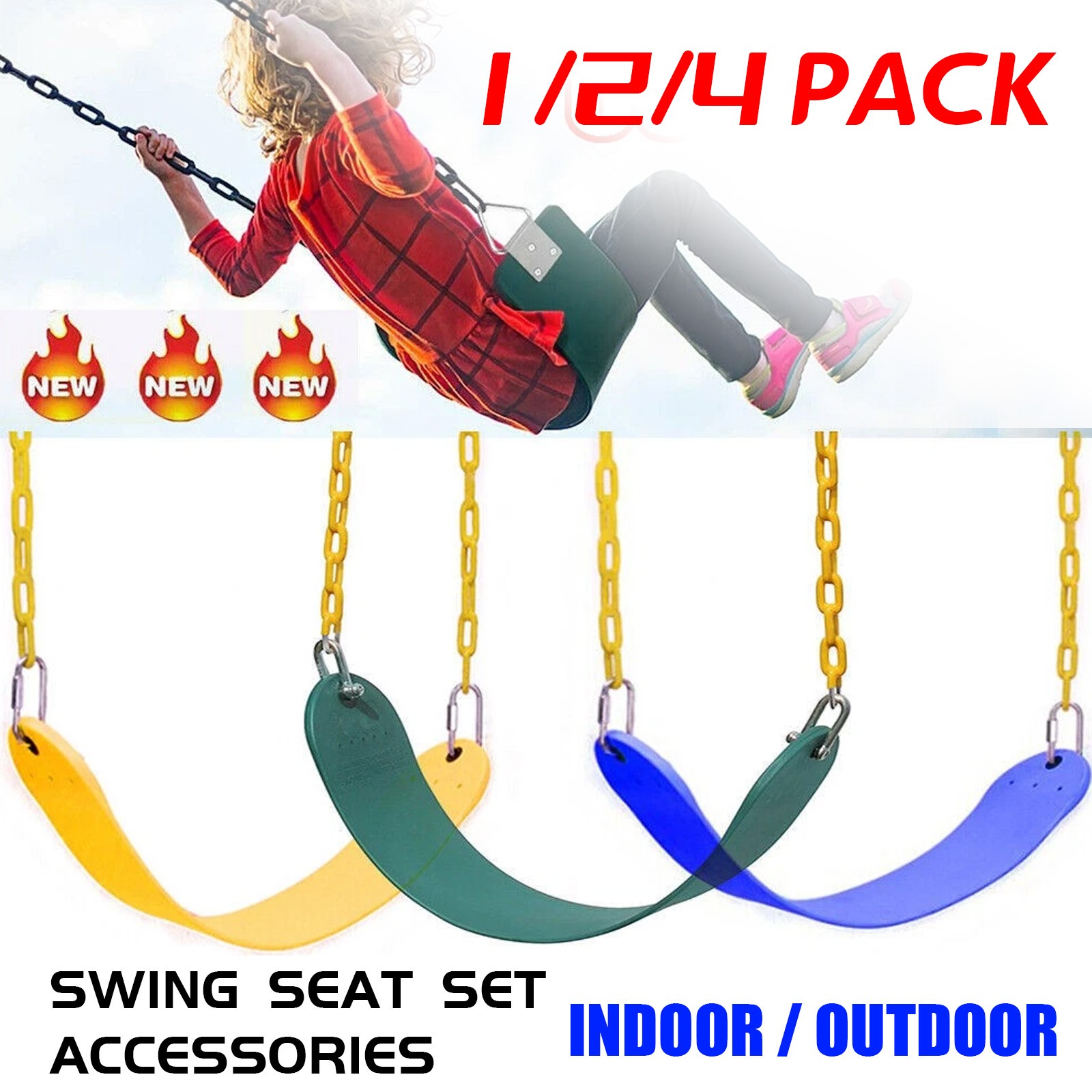 660lbs Swing Seat - Heavy Duty Rust-Proof Chain-Set of 1/2/4 - Green Iron Chain