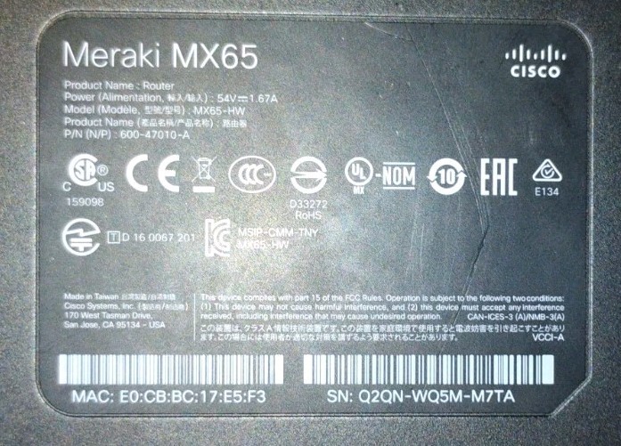 Cisco Meraki MX65W-HW Wireless Security