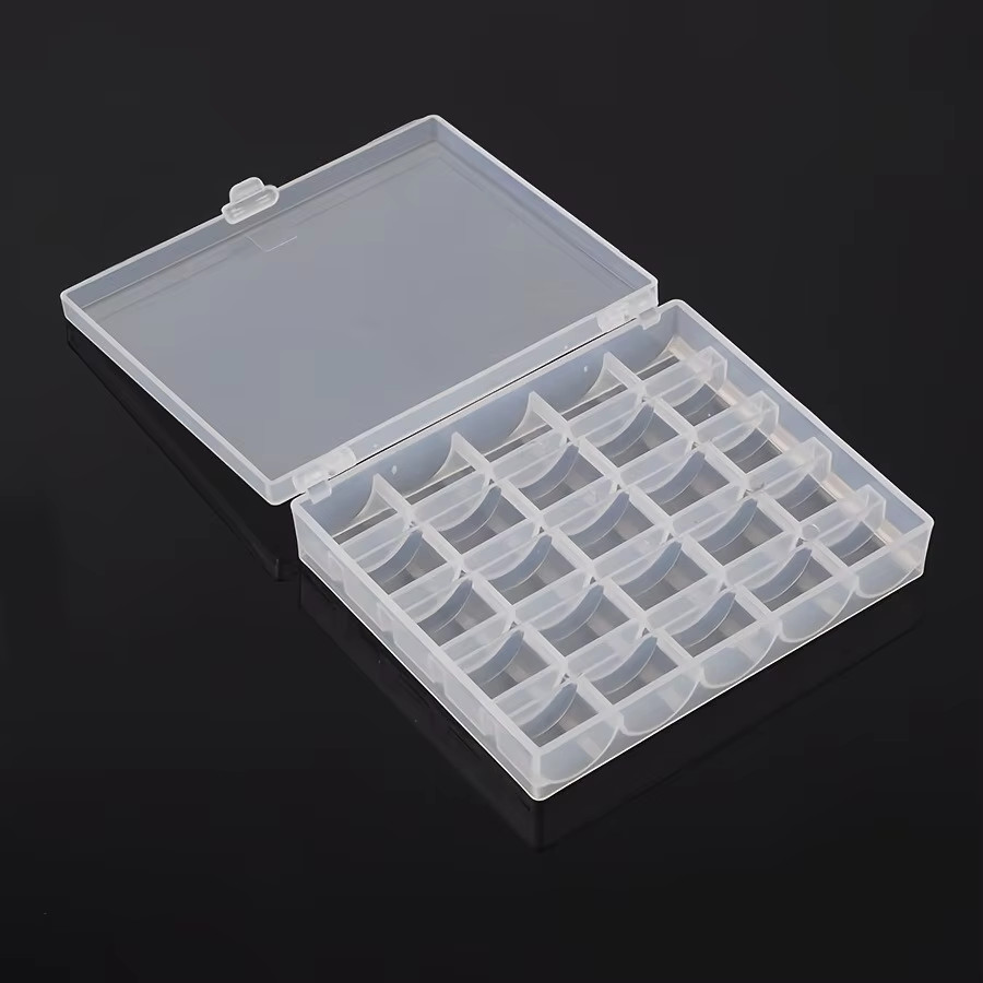 25-Compartment Plastic Thread Spool Holder, Transparent Sewing Craft Storage Box