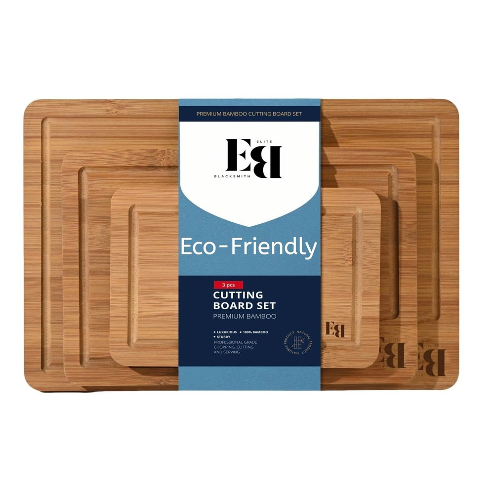 Bamboo Cutting Board Set (3-Pc) – Eco-Friendly Small/Medium/Large Chopping