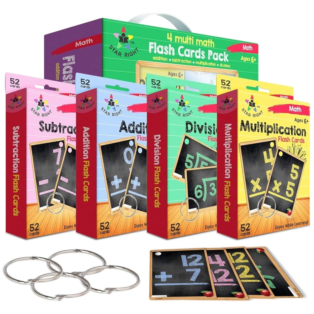 208 Math Flash Cards Set - Addition, Subtraction, Multiplication & Division