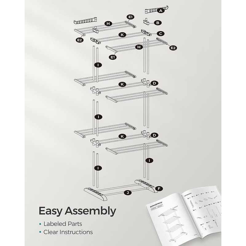 Large Capacity Folding Drying Rack Sturdy Rotating Wings Easy Move Laundry Stand