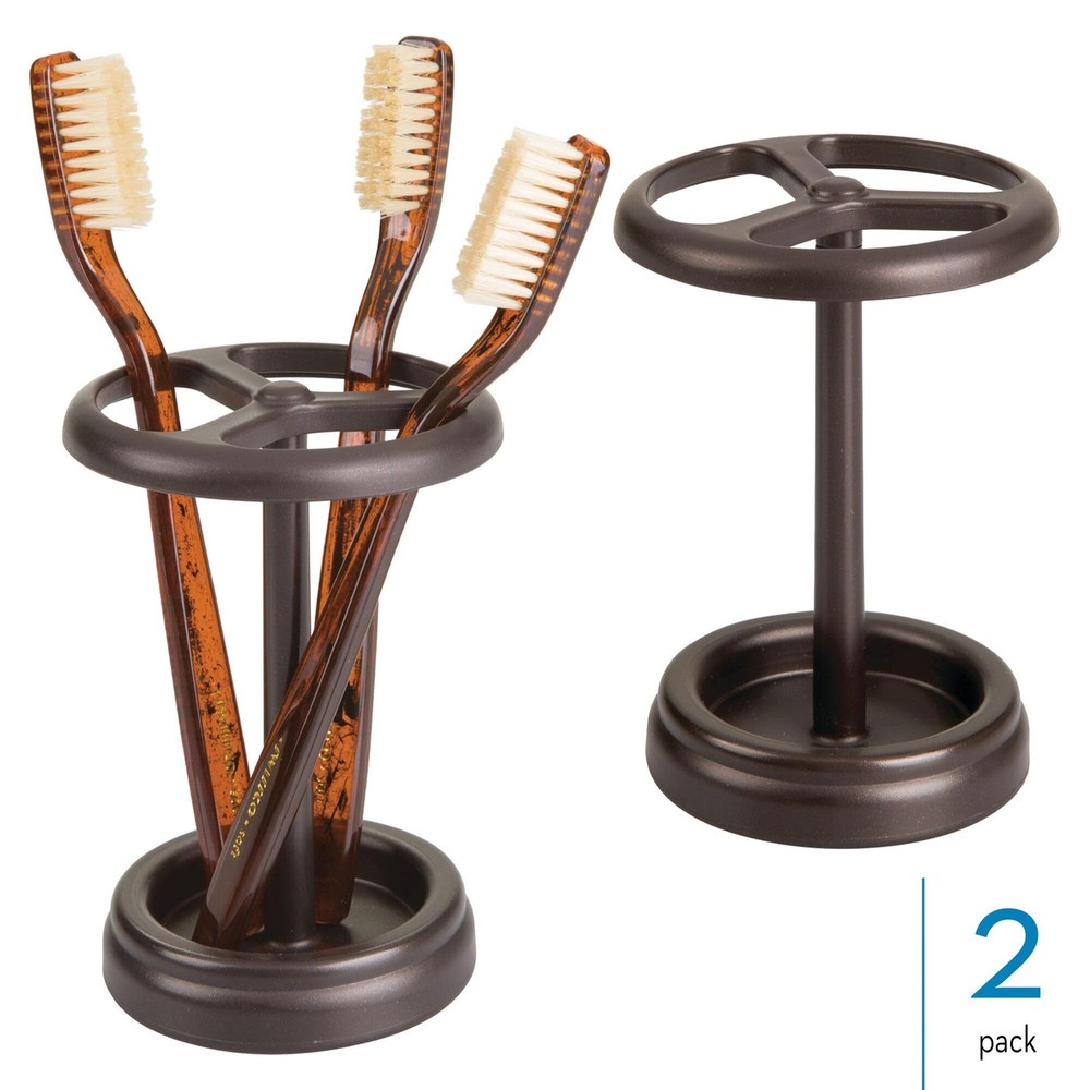 iDesign Toothbrush Holder for Bathroom - 3-Section Stand Bronze