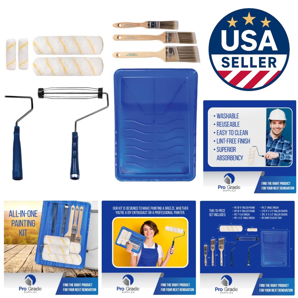 Versatile Paint Roller Kit - 10 Piece Set for Interior & Exterior Projects