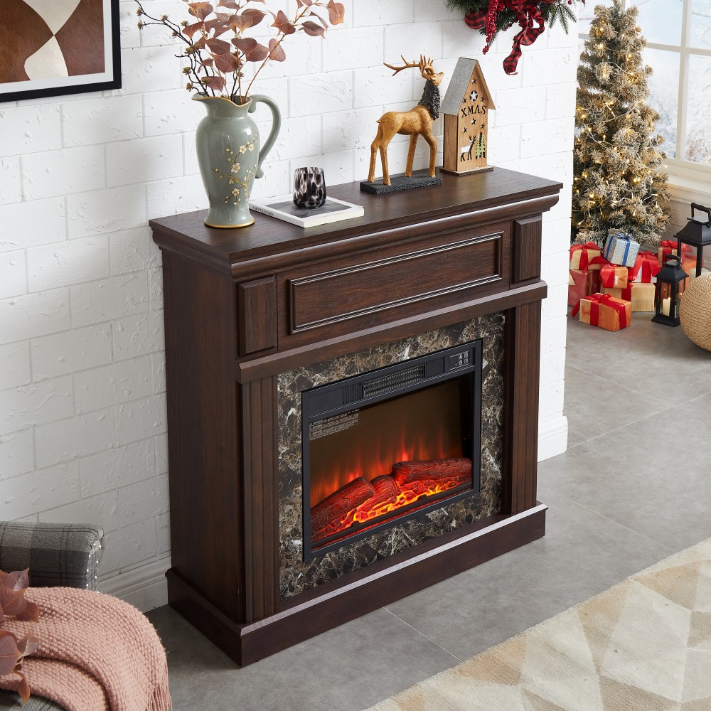 23" Electric Fireplace Mantel with Insert & Remote Control, Cherry