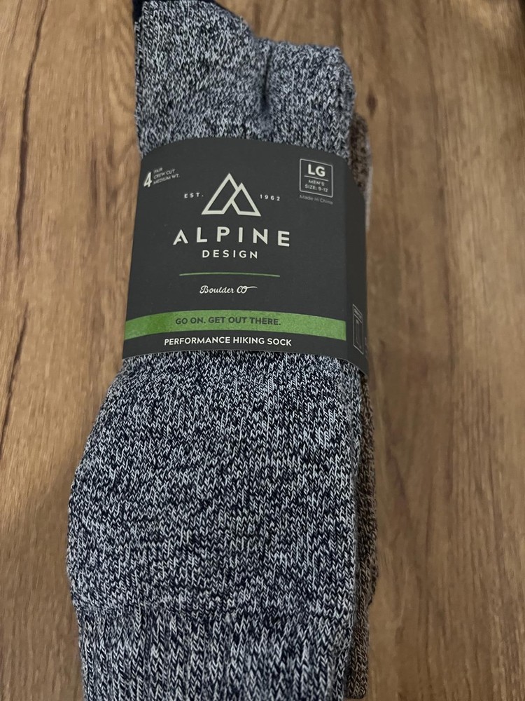 Alpine Design Performance Hiker Crew Socks - 4 Pack Size L