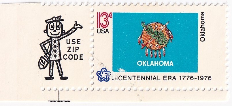 STAMP US SCOTT 1678 "Oklahoma Flag" 13 CENT 1976 USED WITH USE ZIP CODE