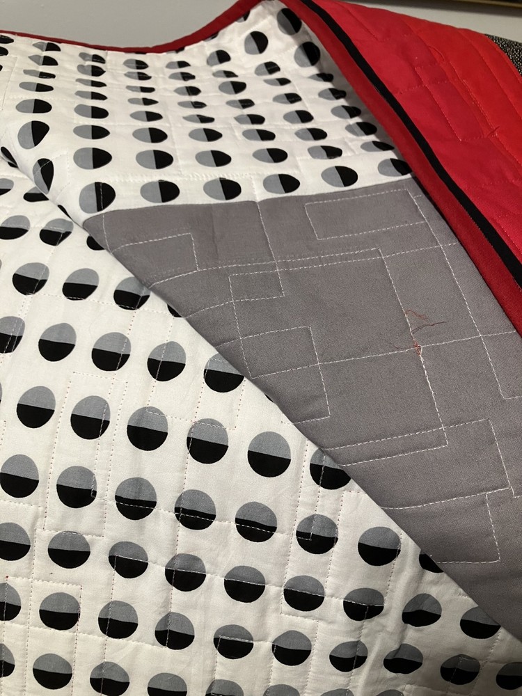 Black & White with Red Falling Charm patchwork Quilt Full size 75" X 91"