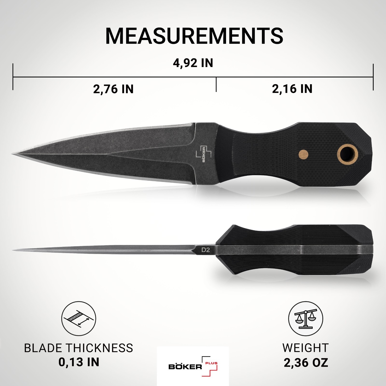 BOKER PLUS® Pocket Rocket Tactical EDC Knife 5.08" D2 Blade G10 Full-Tang Black