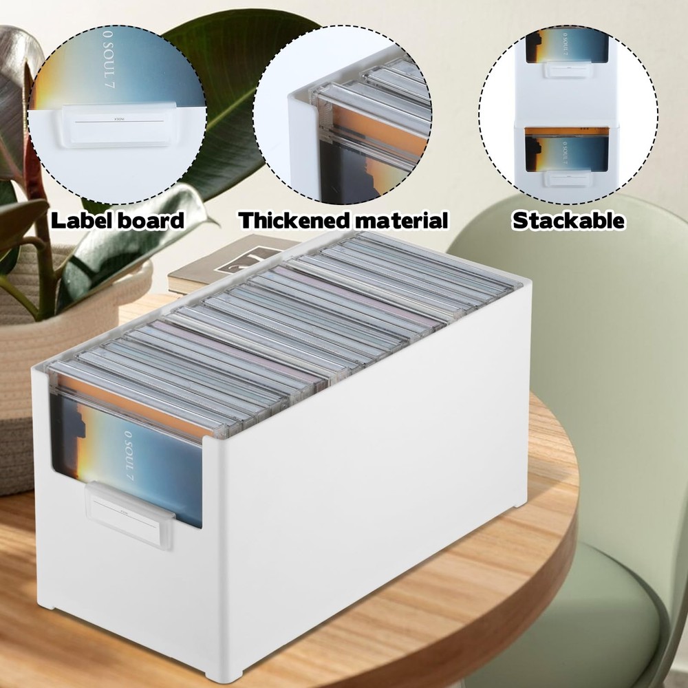 CD Storage Box Plastic Stackable CD Organizer Holds 27 CDs CD Storage Case Ho...