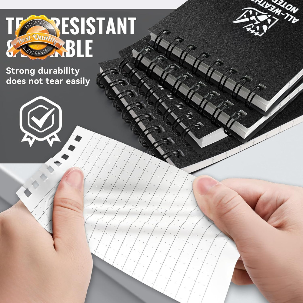 Waterproof Notebook Top-Spiral Pocket Notepad Weatherproof 3x5in 4pc