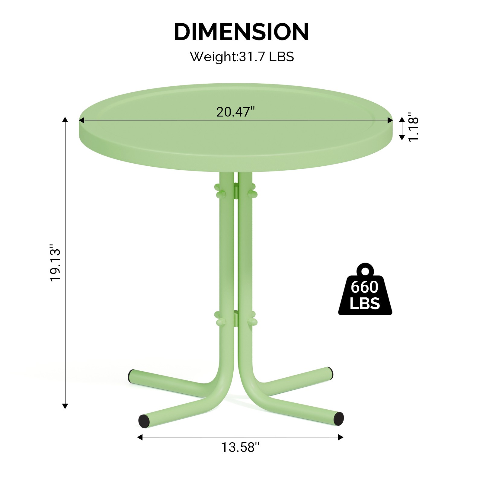 Portable 20in Green In/Outdoor Patio Coffee L-Shaped Legs Iron Side Table