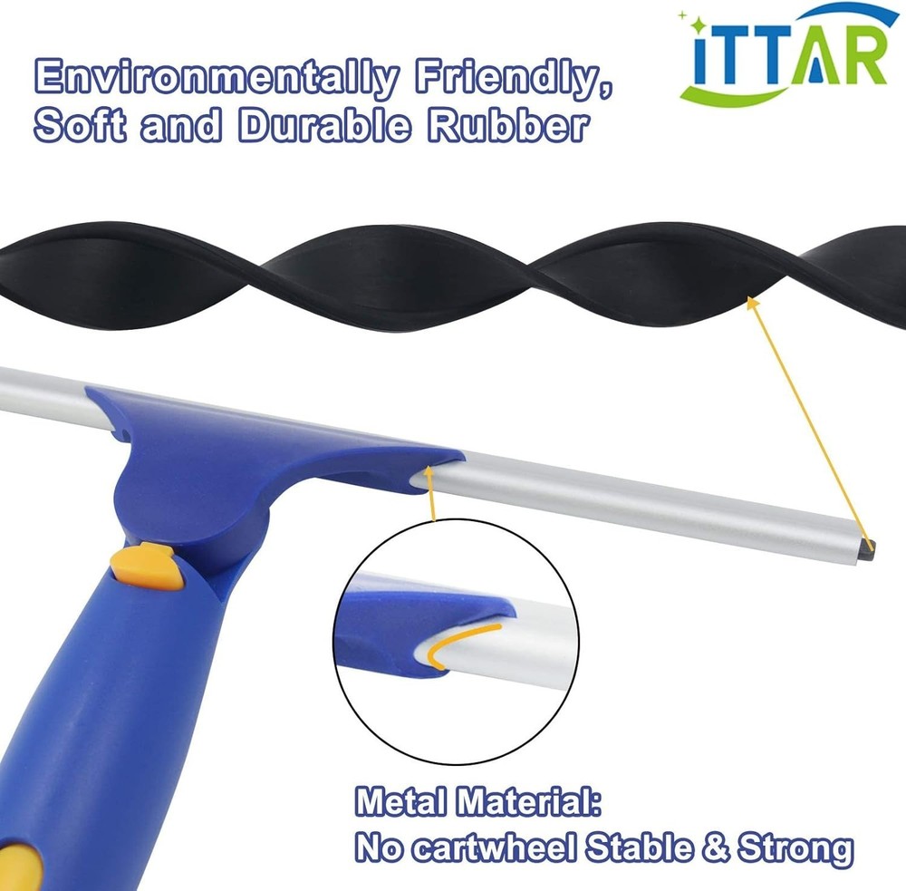 Window Cleaning Made Easy: 60" Extension Squeegee with Rubber Blade & Microfiber