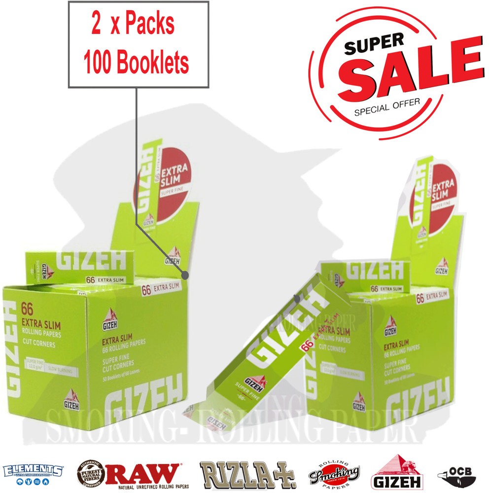 Gizeh Extra Slim Fine Rolling Papers Cut Corners 2x Full Box = 100 Booklets