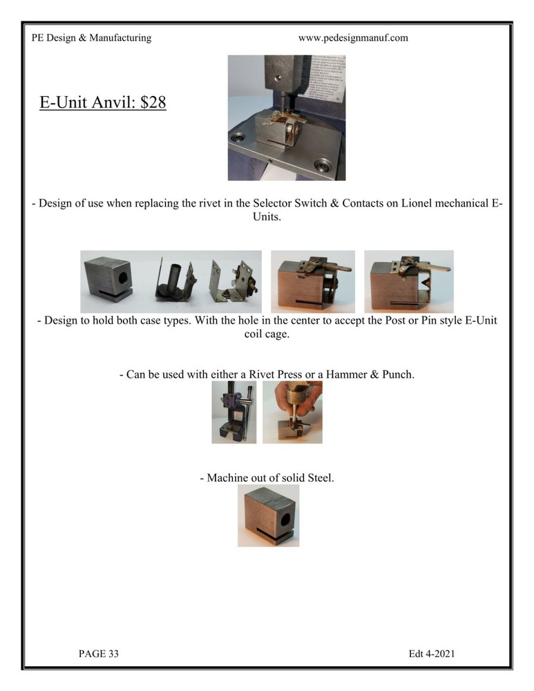 PE Design - STD & O gauge - E Unit Anvil