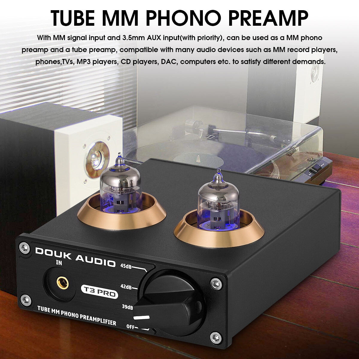 Mini Vacuum Tube Preamp Phono Stage Mini Stereo Preamplifier for Home Turntables