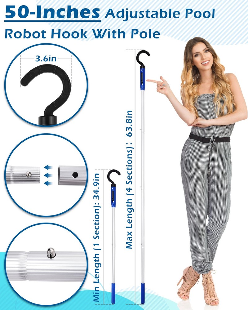Pool Robot Retrieval Hook - 63.8 Inch Adjustable Stainless ABS+ Aluminium