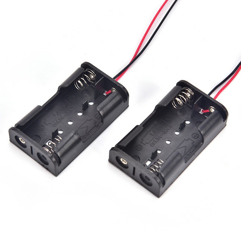 2x 2-AA Battery Spring Clip Holder Case Plastic Storage Box Flat Wire Lead 3V DC