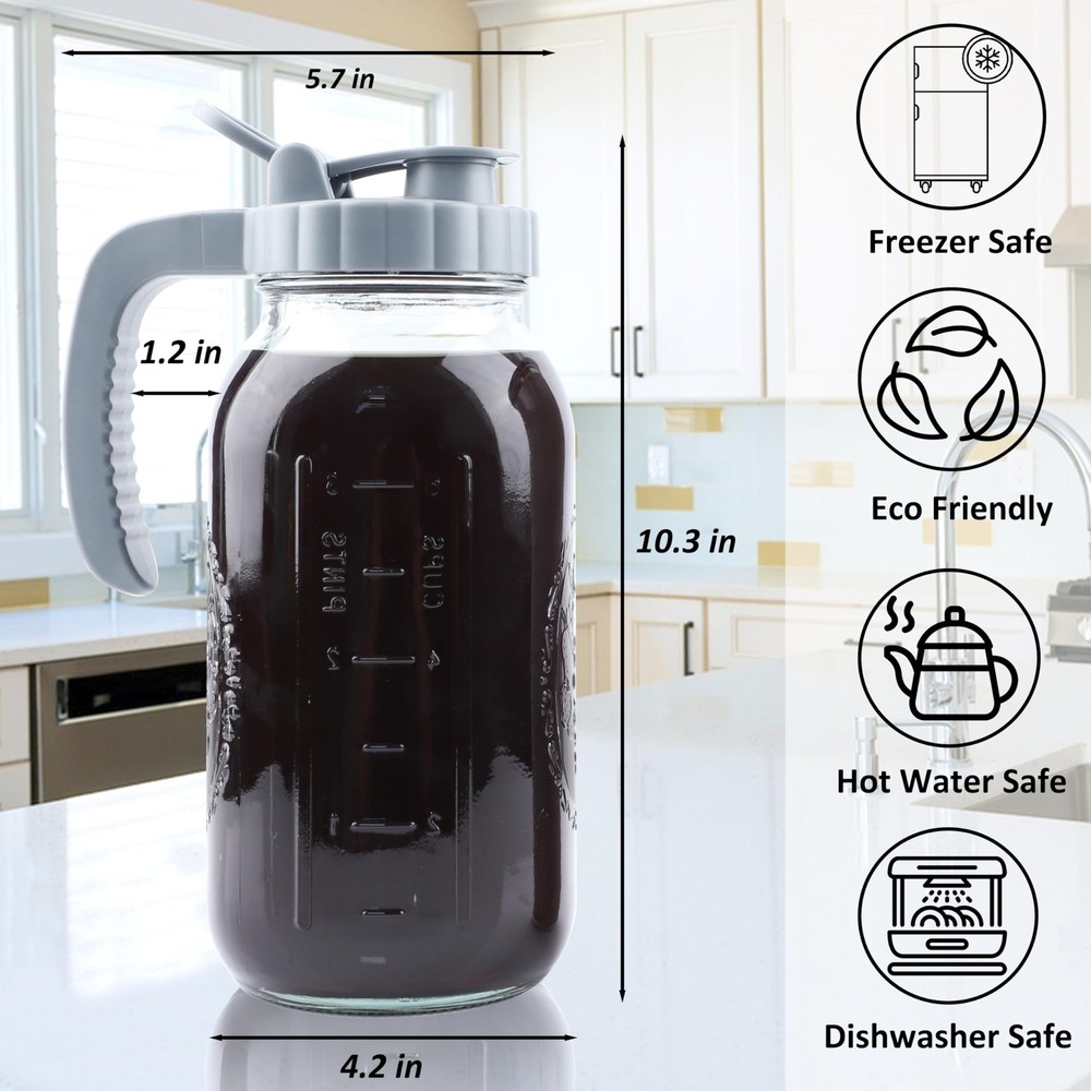 Cold Brew Coffee Maker 64 OZ Mason Jar Cold Brew Pitcher With Infuser 2 Quart...
