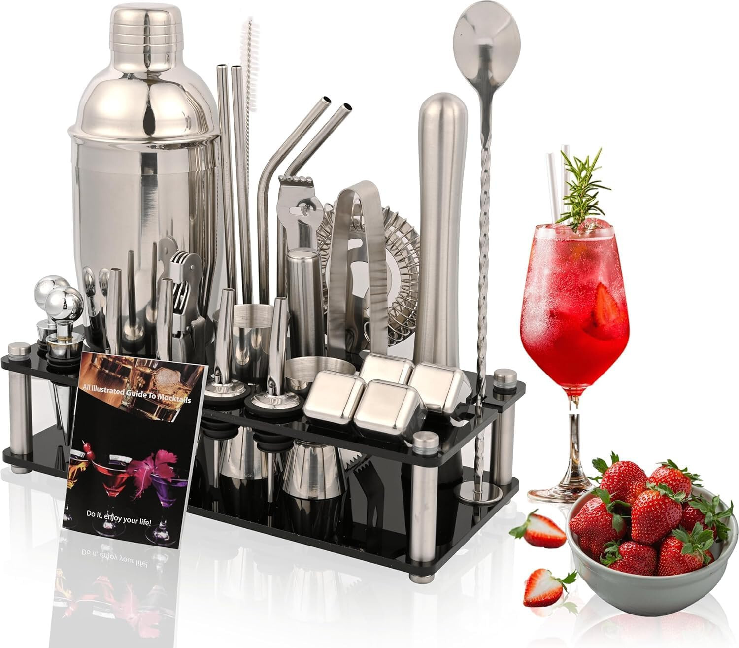 26 PC Bartender Kit Complete Cocktail Shaker Tool Set Stainless Steel with Stand