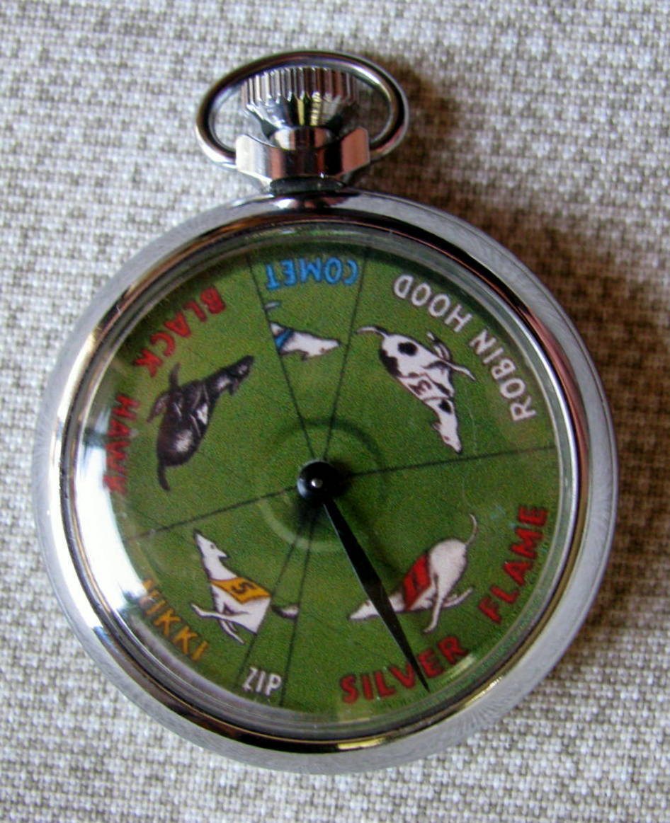 FINE GREY HOUND 6 DOG RACING POCKET WATCHSIZE VINTAGE MECHANICAL GAMBLING DEVICE