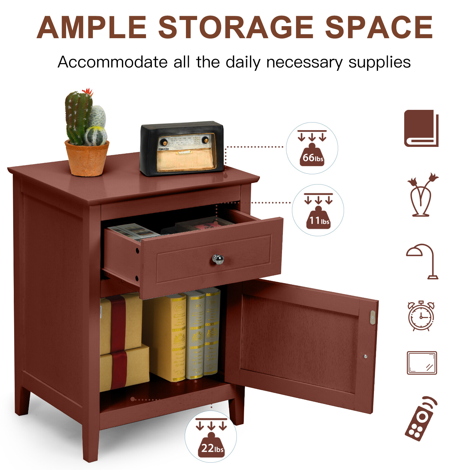 Costway Nightstand with Drawer Accent Side End Table Storage Cabinet Cherry