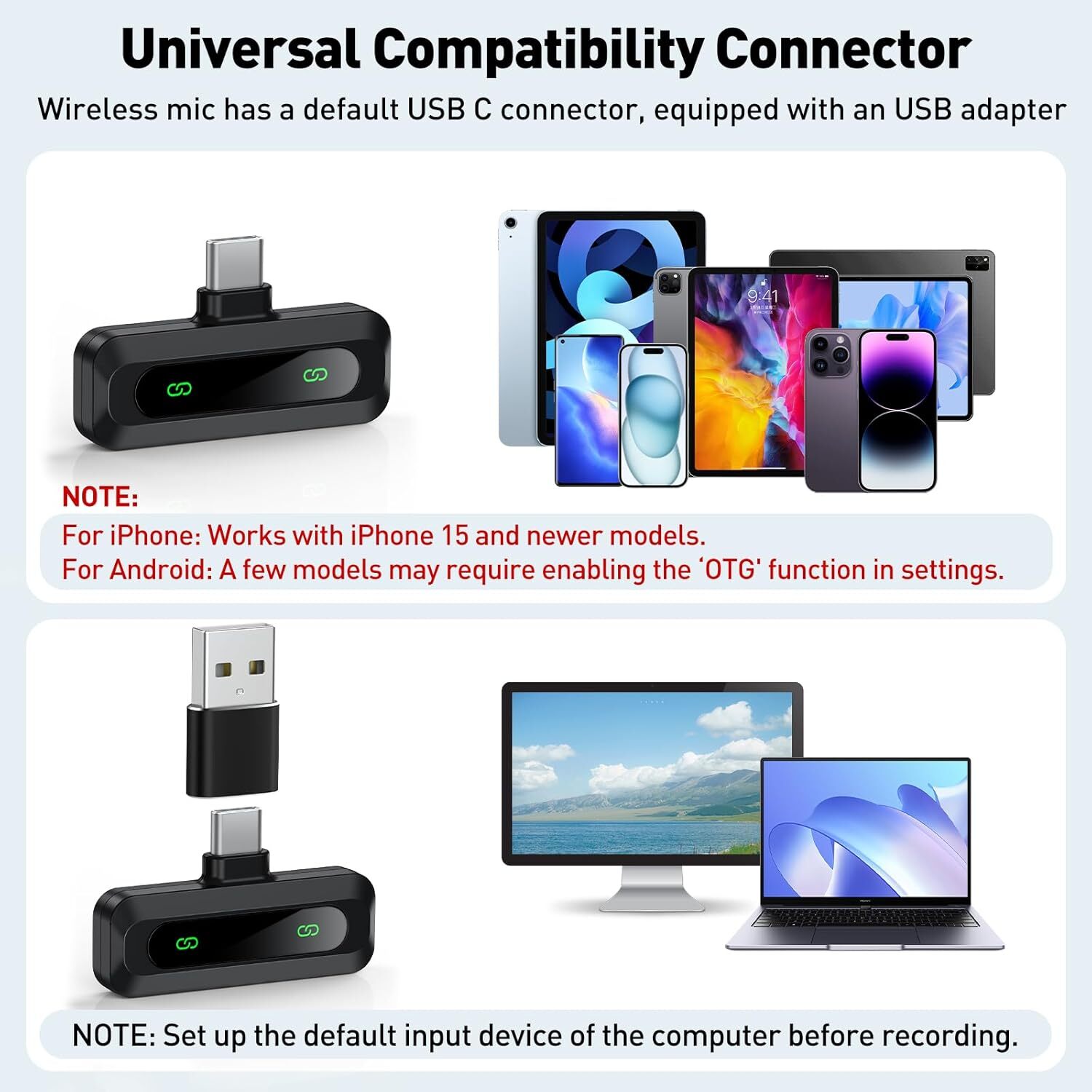 Wireless Microphone Mini Mic for iPhone/Android Phone, LED Display Lavalier Mic