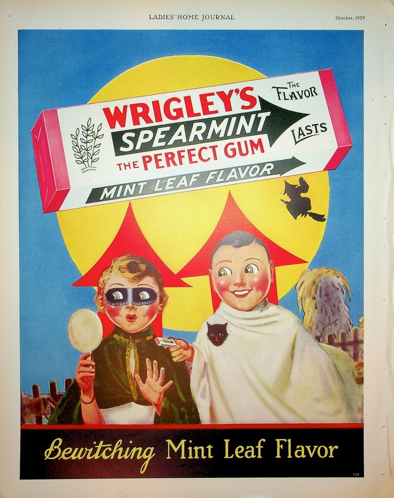 Original 1929 Wrigley's Ad: Bewitching Mint Leaf Flavor; Halloween