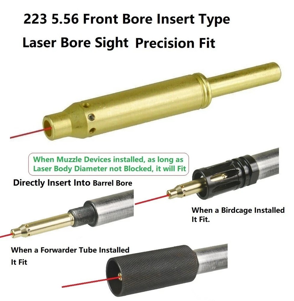 Front Insert 223/556 Red Laser Bore Sighter, Precision Muzzle Bore Insert Type