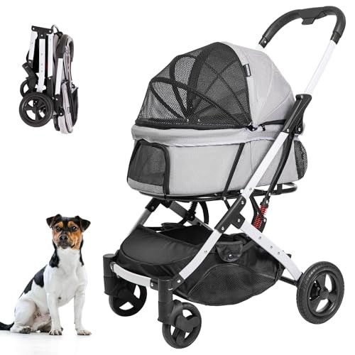 Pet Stroller for Medium Small Dog & Cat, Foldable Lightweight Dog Stroller Gray