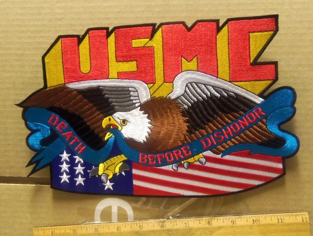 US Marine Corps - Death Before Dishonor w/ Flag & Eagle Embroidered Back Patch