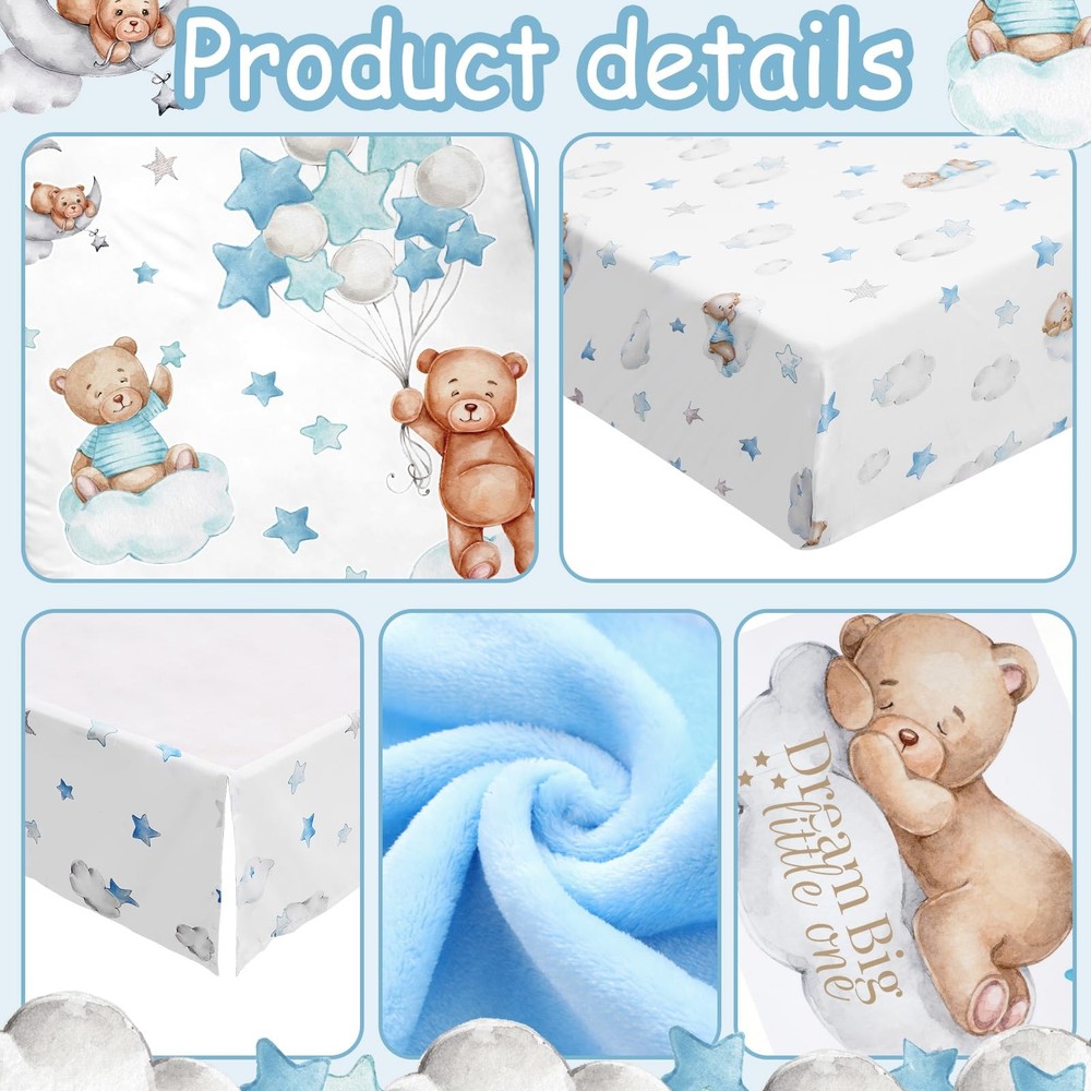 5 Pcs Crib Bedding Set for Toddlers Include Cloud Balloon Bear Theme Crib She...
