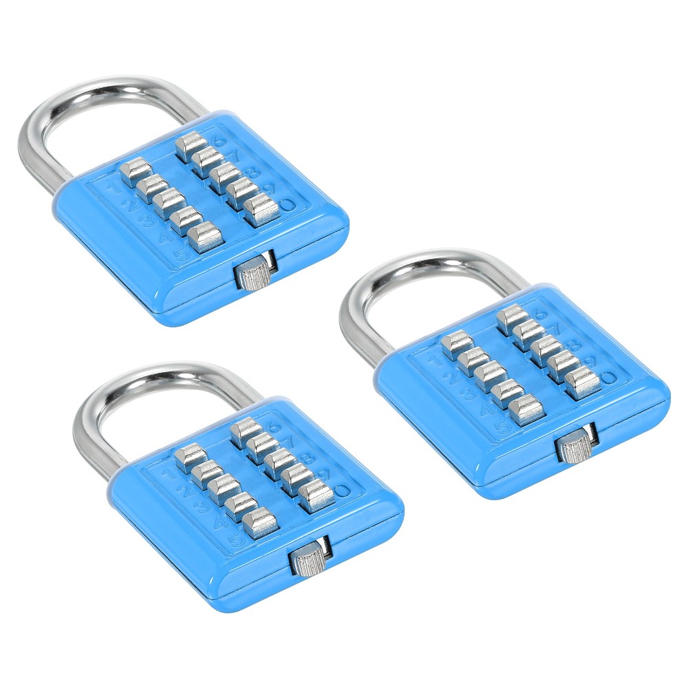 10 Digit Button Combination Padlock 3pack 5 Digit Locking Mechanism Lock Blue