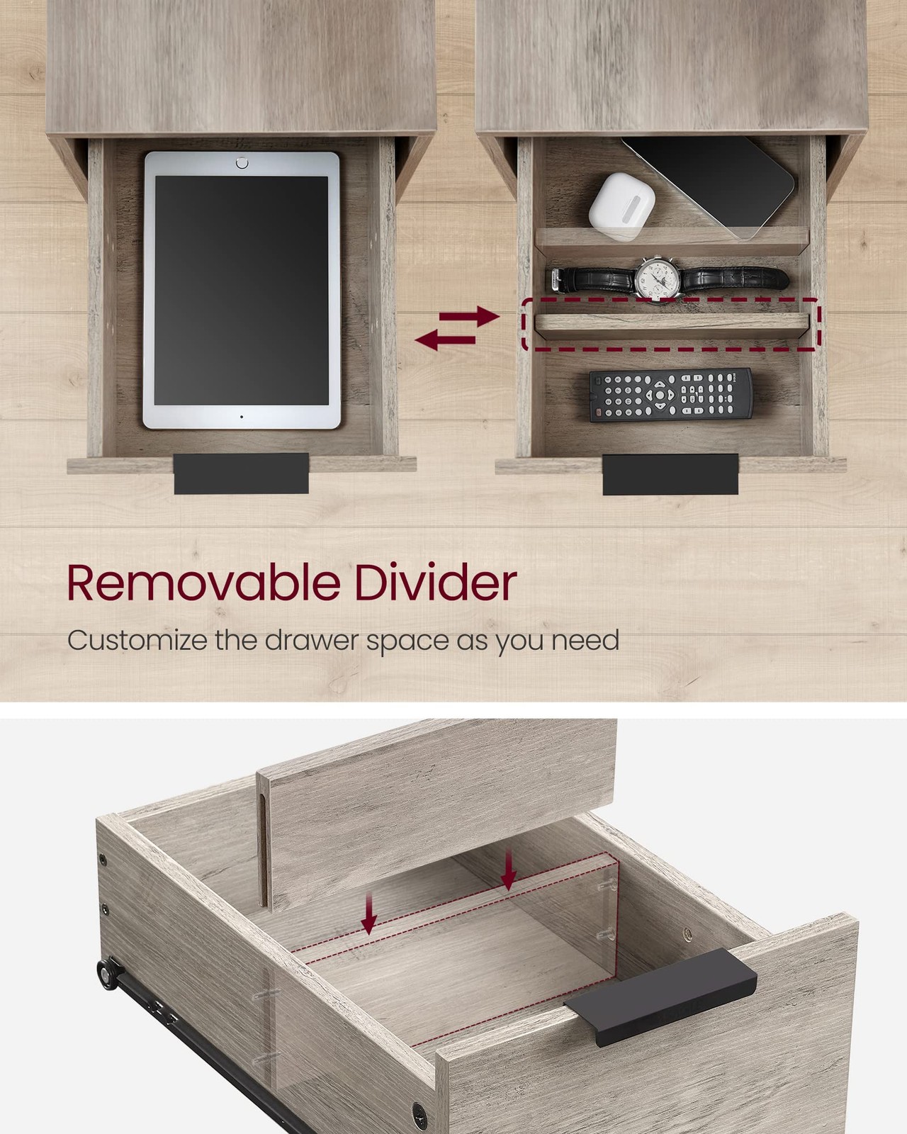 Slim Nightstand with Charging Station 2 Drawers for Small Spaces