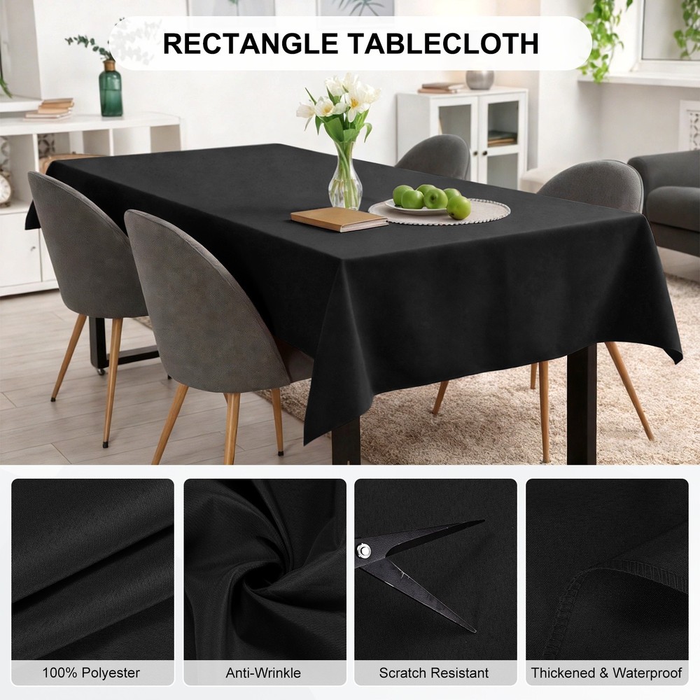 160x250cm Rectangle Tablecloth, Thickened Polyester Table Cloth Black