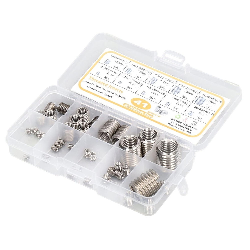 Thread Reducer Nut Assortment 41 Pcs Repair Insert Normal, Silver