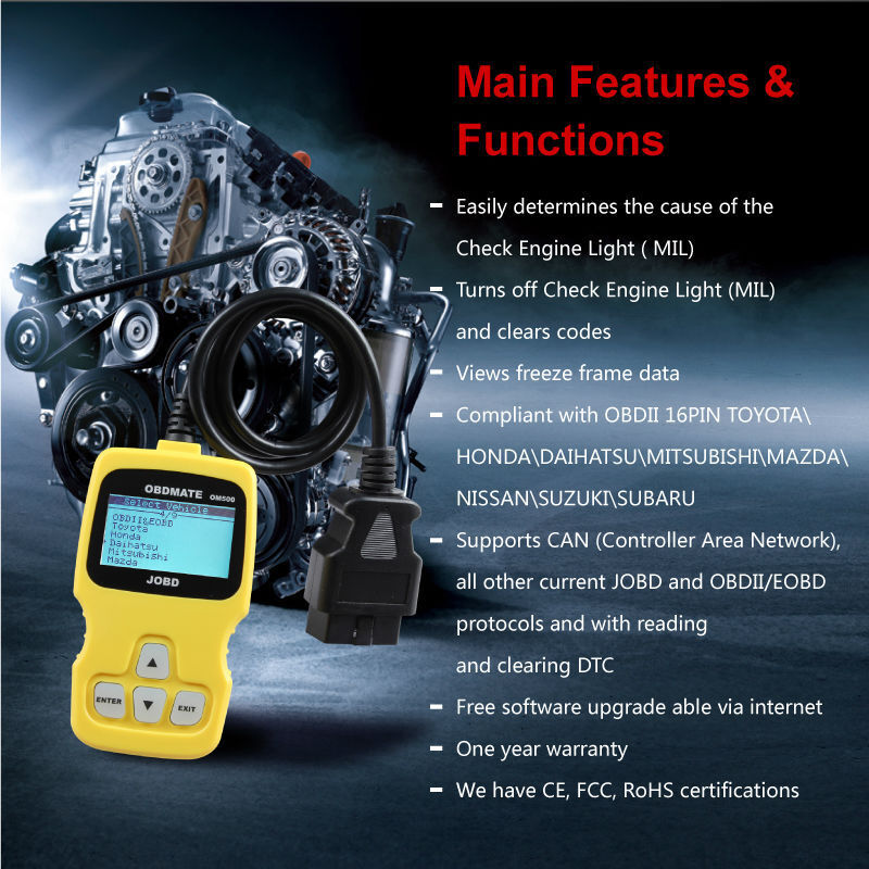 JOBD Diagnostic Engine Fault Car OBD2 Code Reader Scan Tool Turn off MIL Light