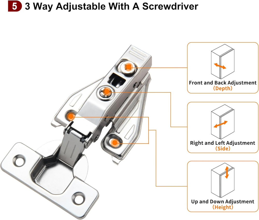60 Pack Soft Close Hidden Hinges for Kitchen Cabinets, 105° Adjustable